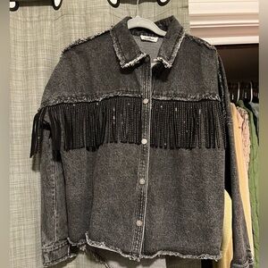 Black Fringed Jean Jacket